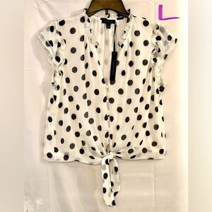 Chic White Polka Dot Tie-Front Blouse